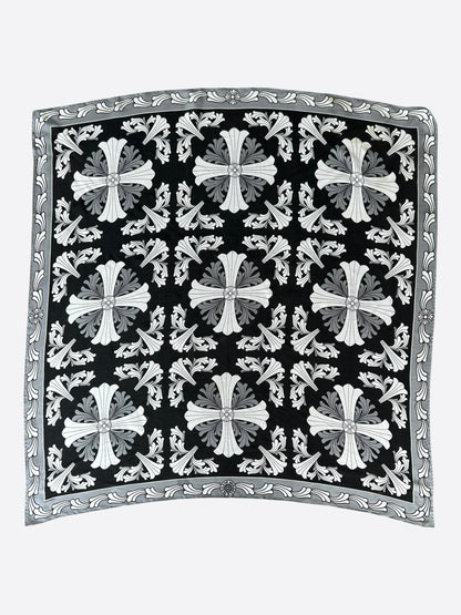 Chrome Hearts White & Black Cross Graphic Silk Scarf