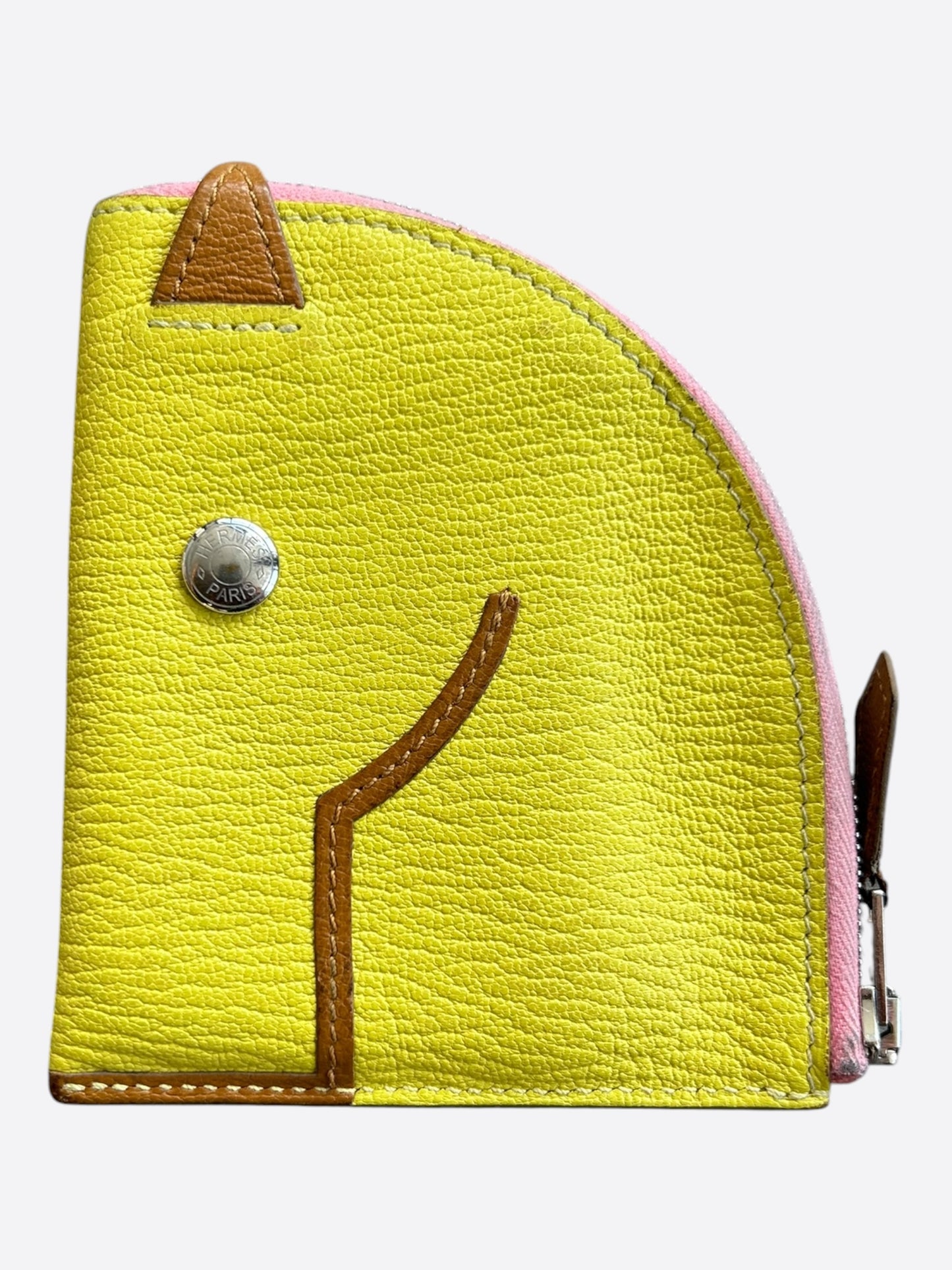 Hermes Yellow & Brown Epsom Paddock Chevre Misor Coin Pouch