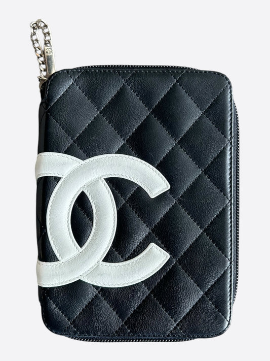 Chanel Black & White Lambskin CC Logo Quilted Ligne Zippy Organizer