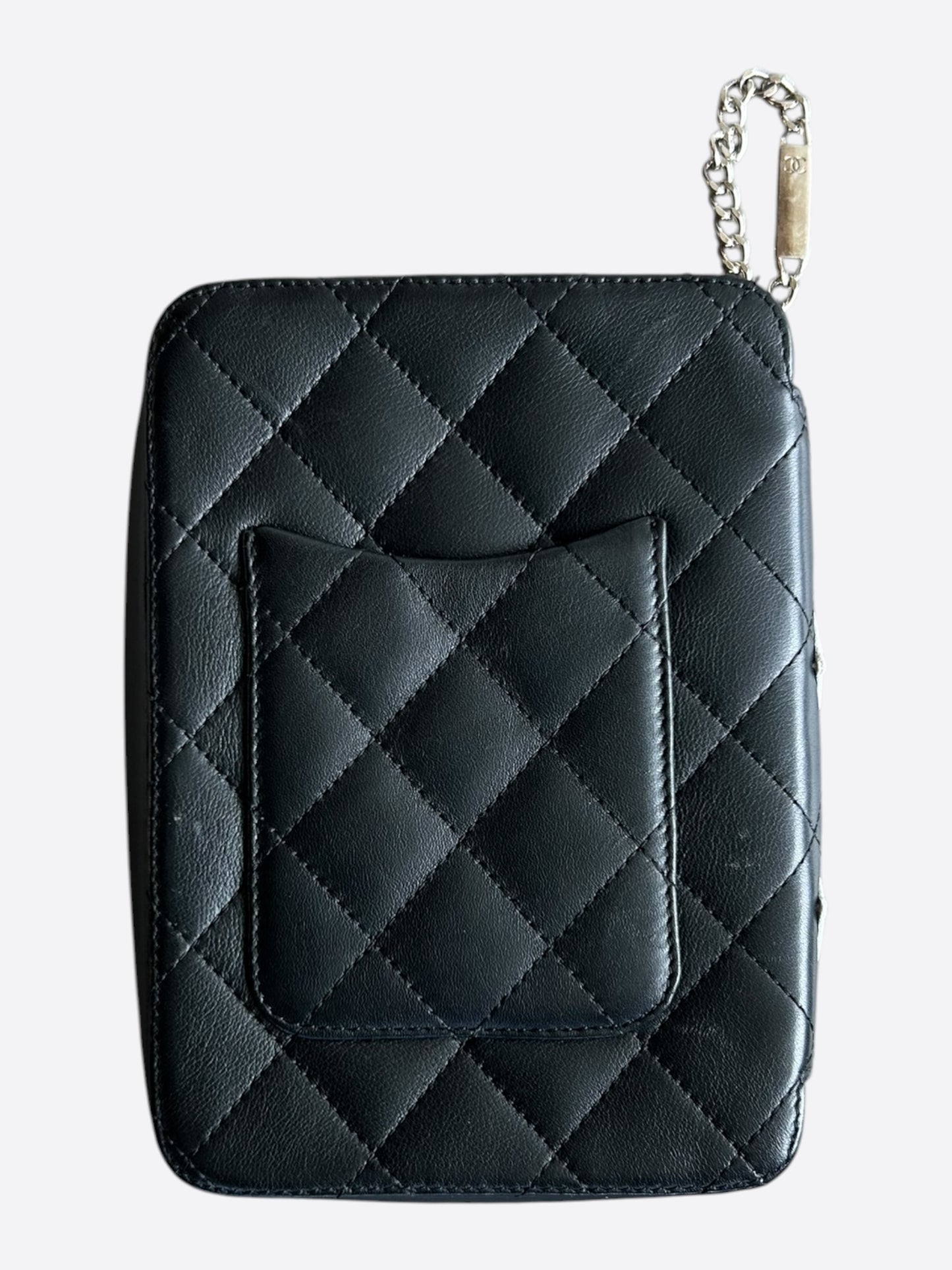 Chanel Black & White Lambskin CC Logo Quilted Ligne Zippy Organizer