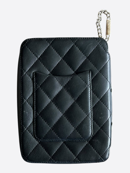 Chanel Black & White Lambskin CC Logo Quilted Ligne Zippy Organizer