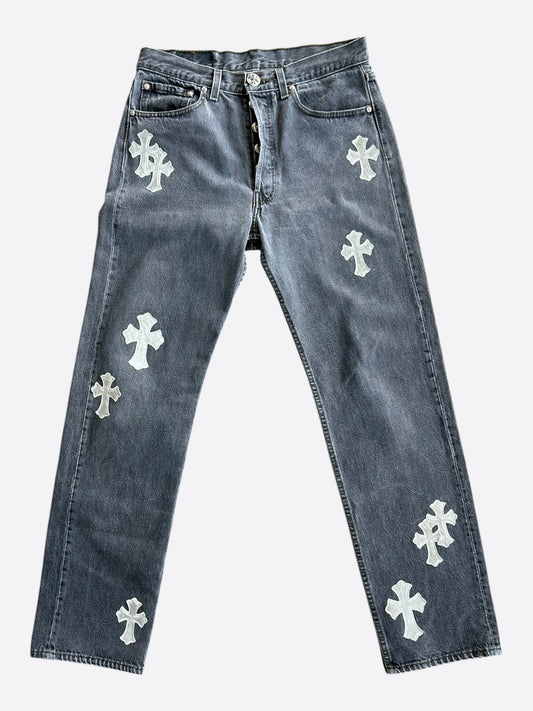 Chrome Hearts Levis Grey & White Ponyhair Cross Patch Jeans