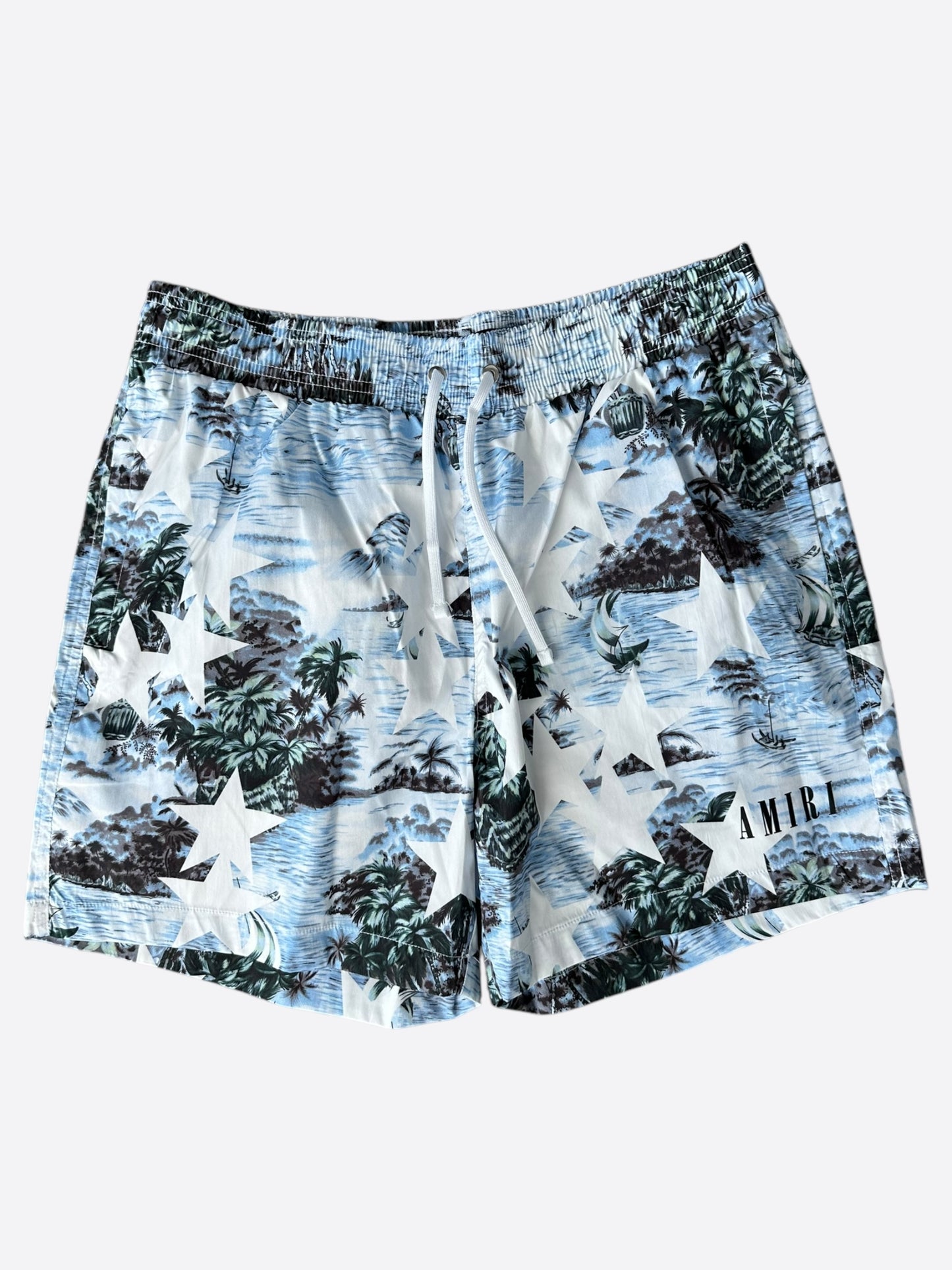 Amiri Blue Ocean Star Core Logo Swim Shorts