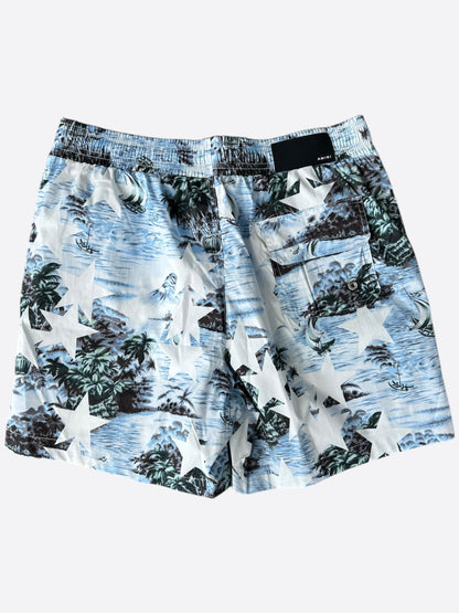 Amiri Blue Ocean Star Core Logo Swim Shorts