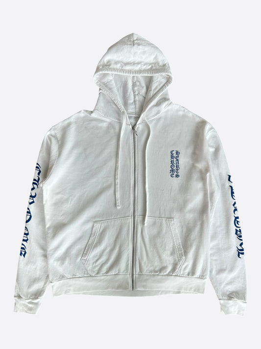 Chrome Hearts White & Blue Script Logo Zip Up Hoodie