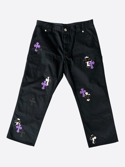 Chrome Hearts Black, Zebra & Purple Cross Patch Carpenter Pants