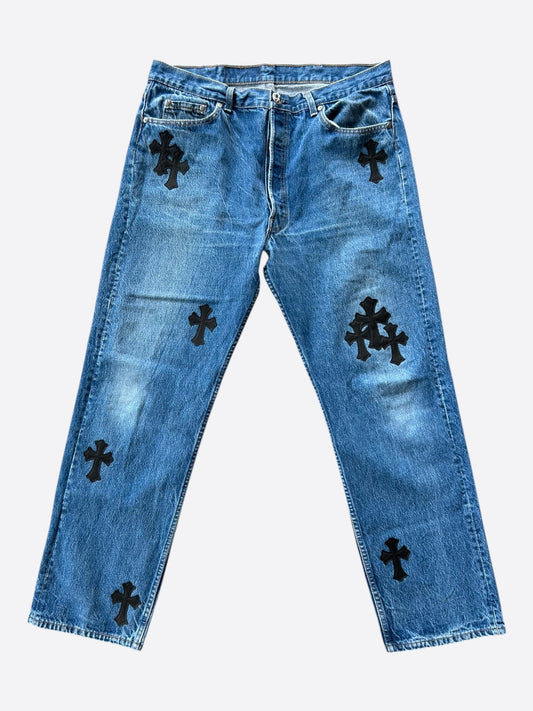 Chrome Hearts Levis Blue & Black Cross Patch Jeans