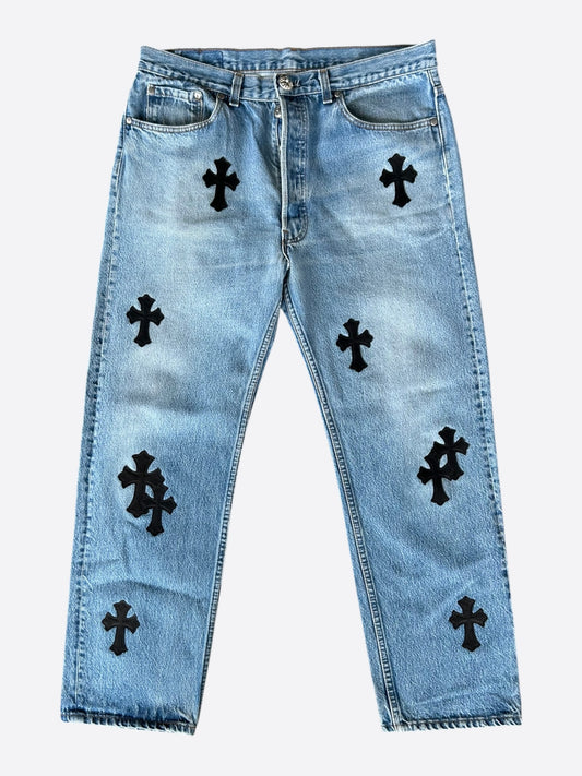 Chrome Hearts Levis Blue & Black Cross Patch Jeans