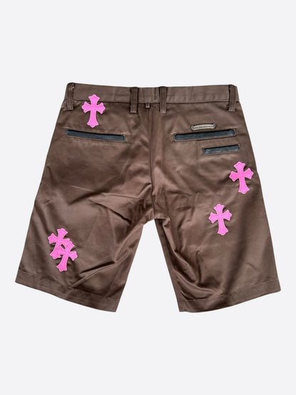 Chrome Hearts Brown & Pink Cross Patch Chino Shorts