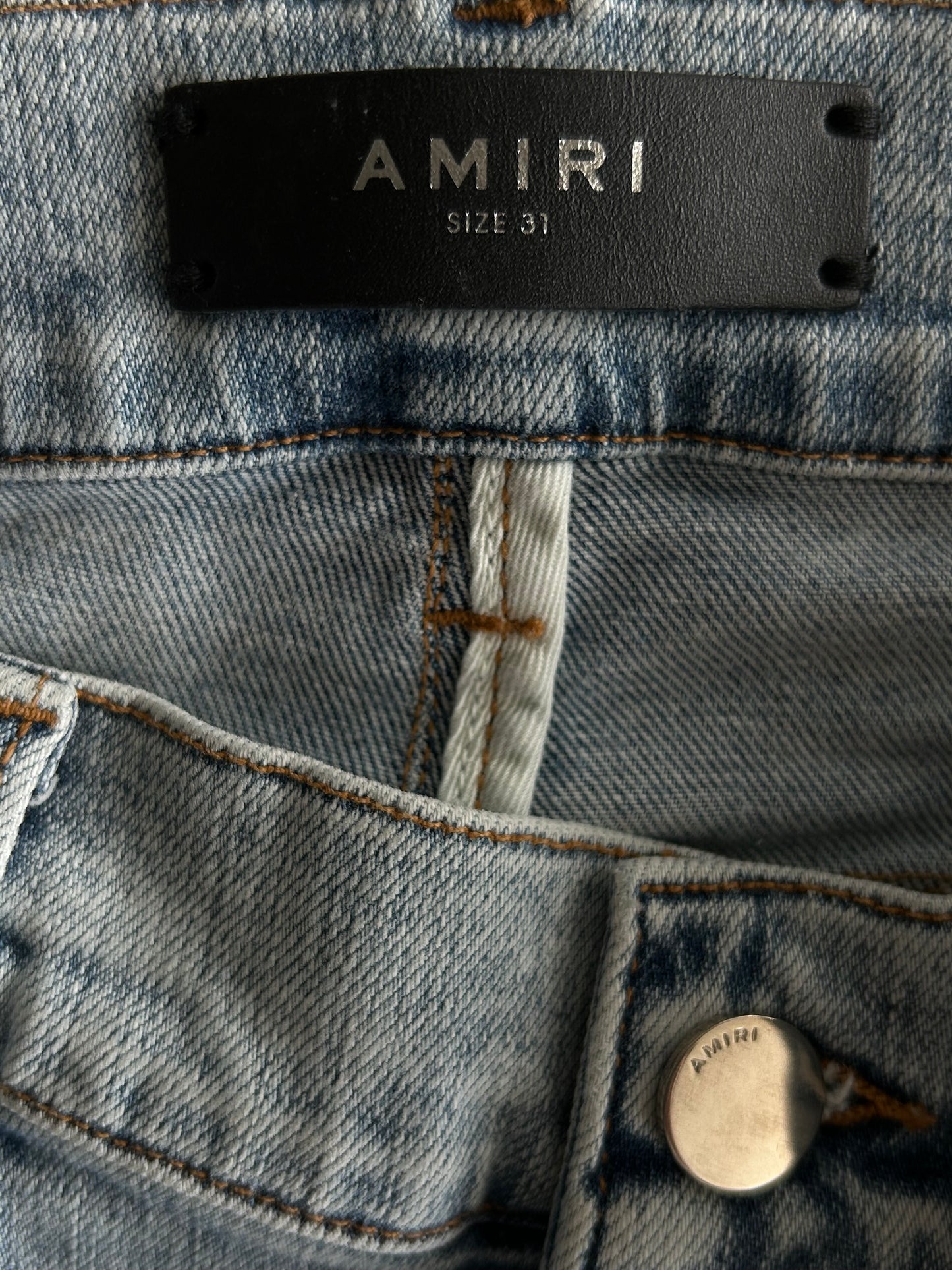 Amiri Light Blue & Orange Bandana Patch MX1 Jeans