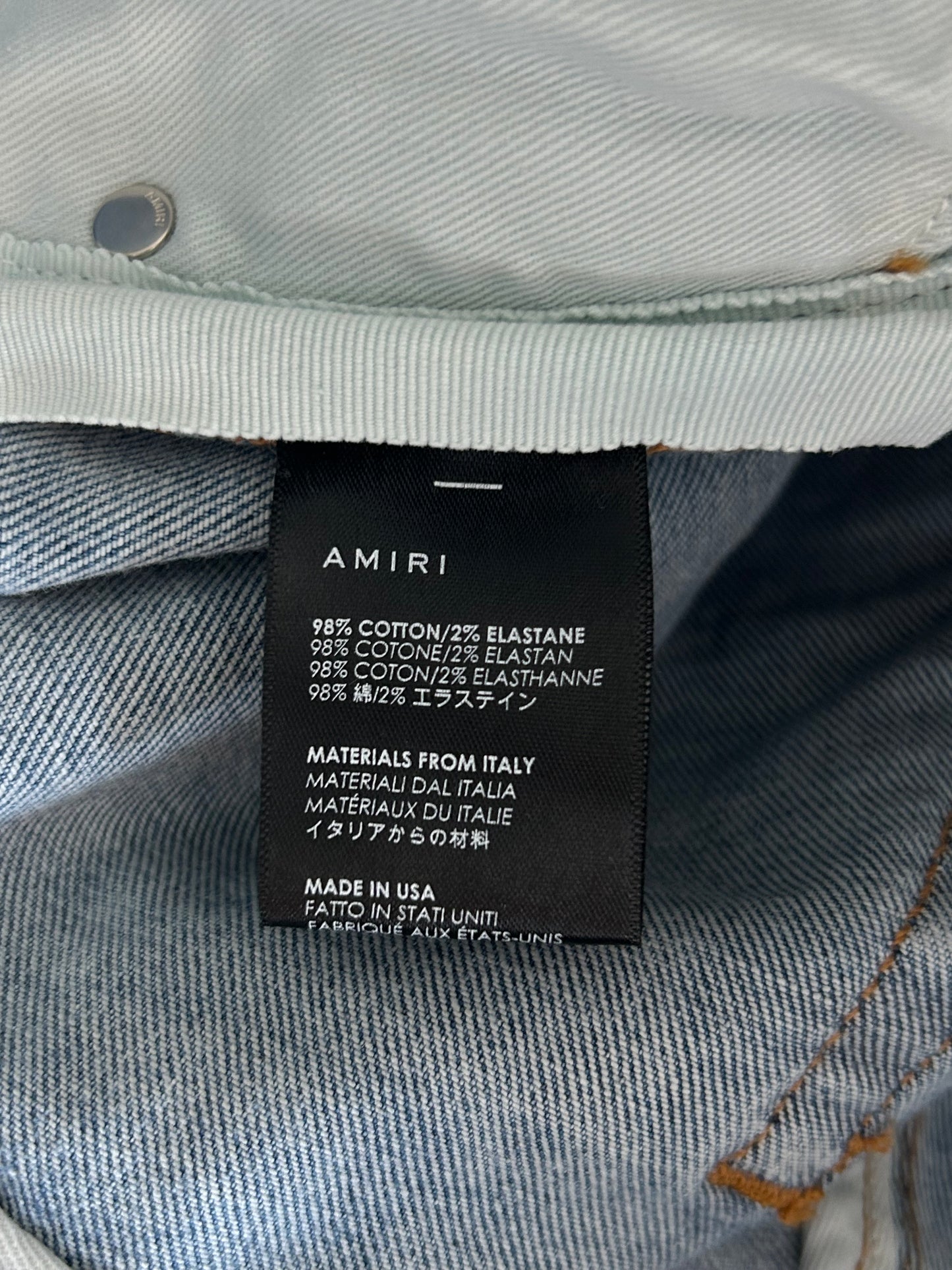 Amiri Light Blue & Orange Bandana Patch MX1 Jeans