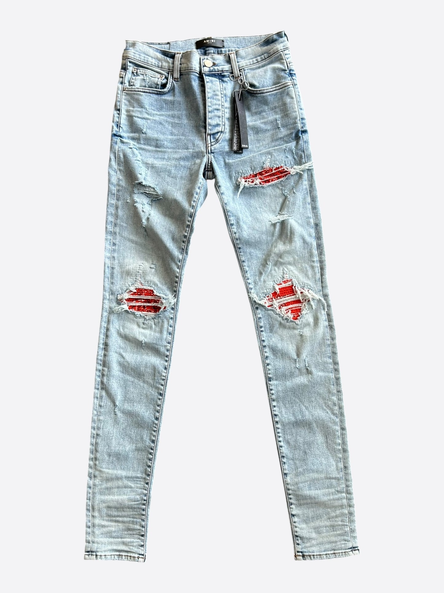 Amiri Light Blue & Orange Bandana Patch MX1 Jeans