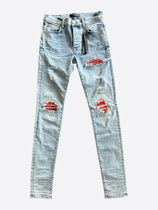 Amiri Light Blue & Orange Bandana Patch MX1 Jeans