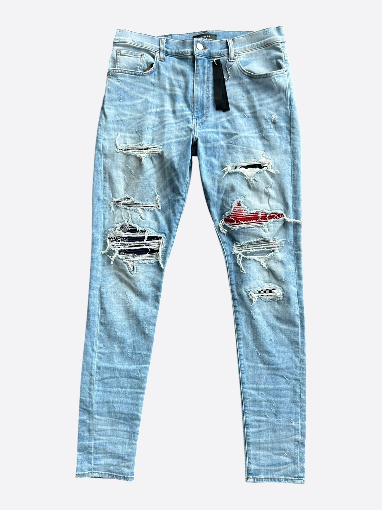 Amiri Blue & Multicolor Bandana Patch MX1 Jeans