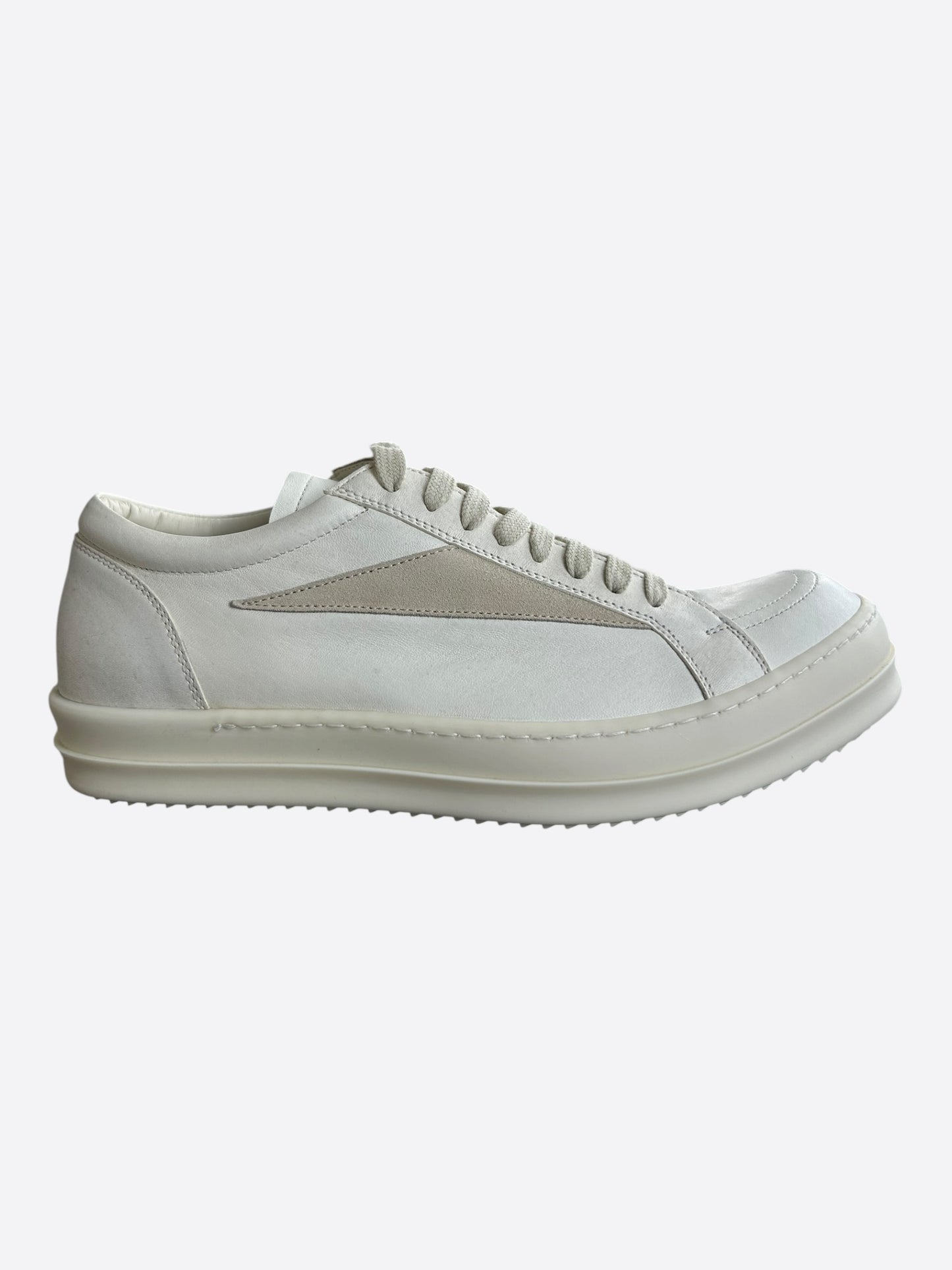 Rick Owens White & Beige Leather Vintage Low Top Sneaker