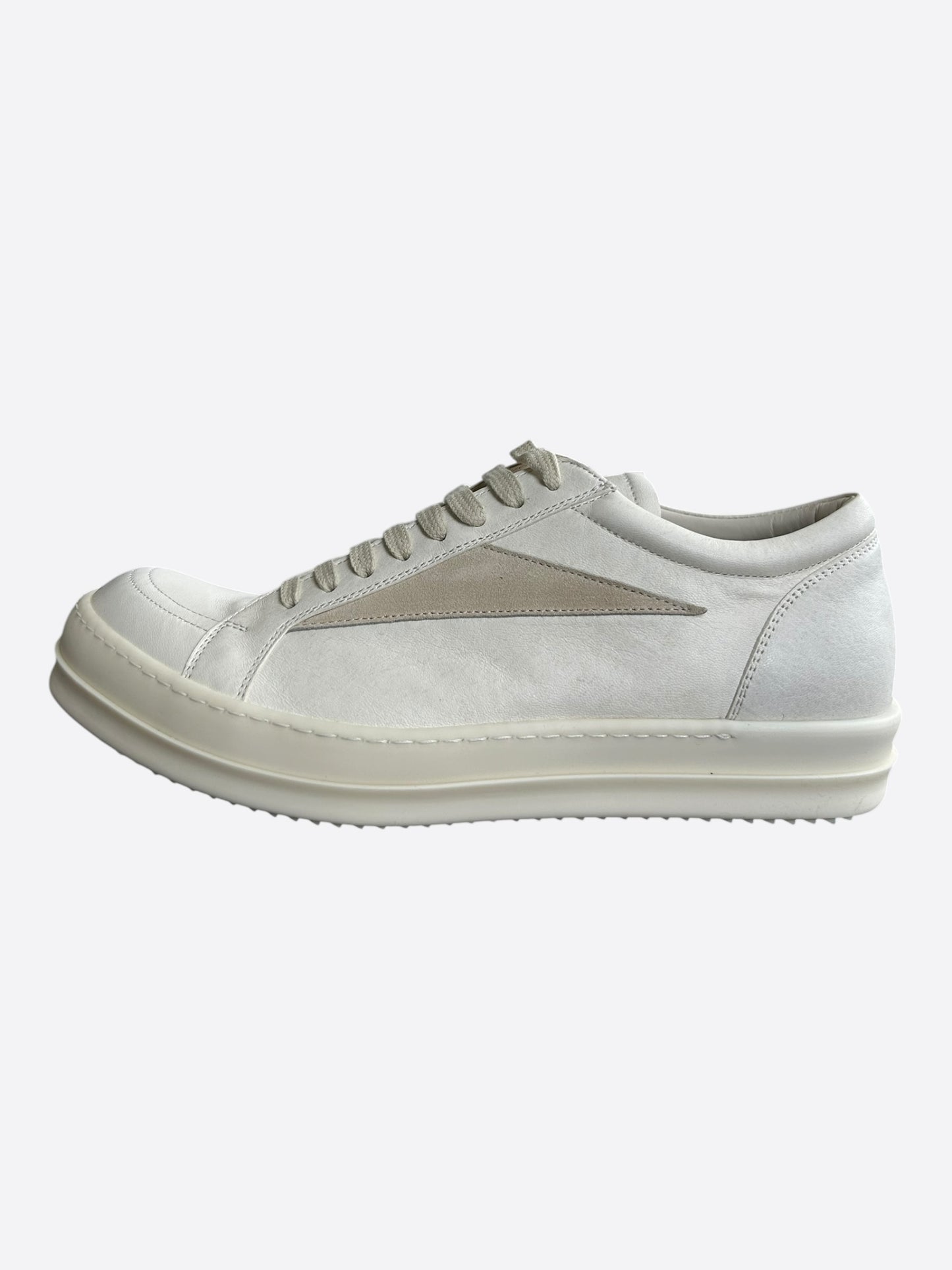 Rick Owens White & Beige Leather Vintage Low Top Sneaker