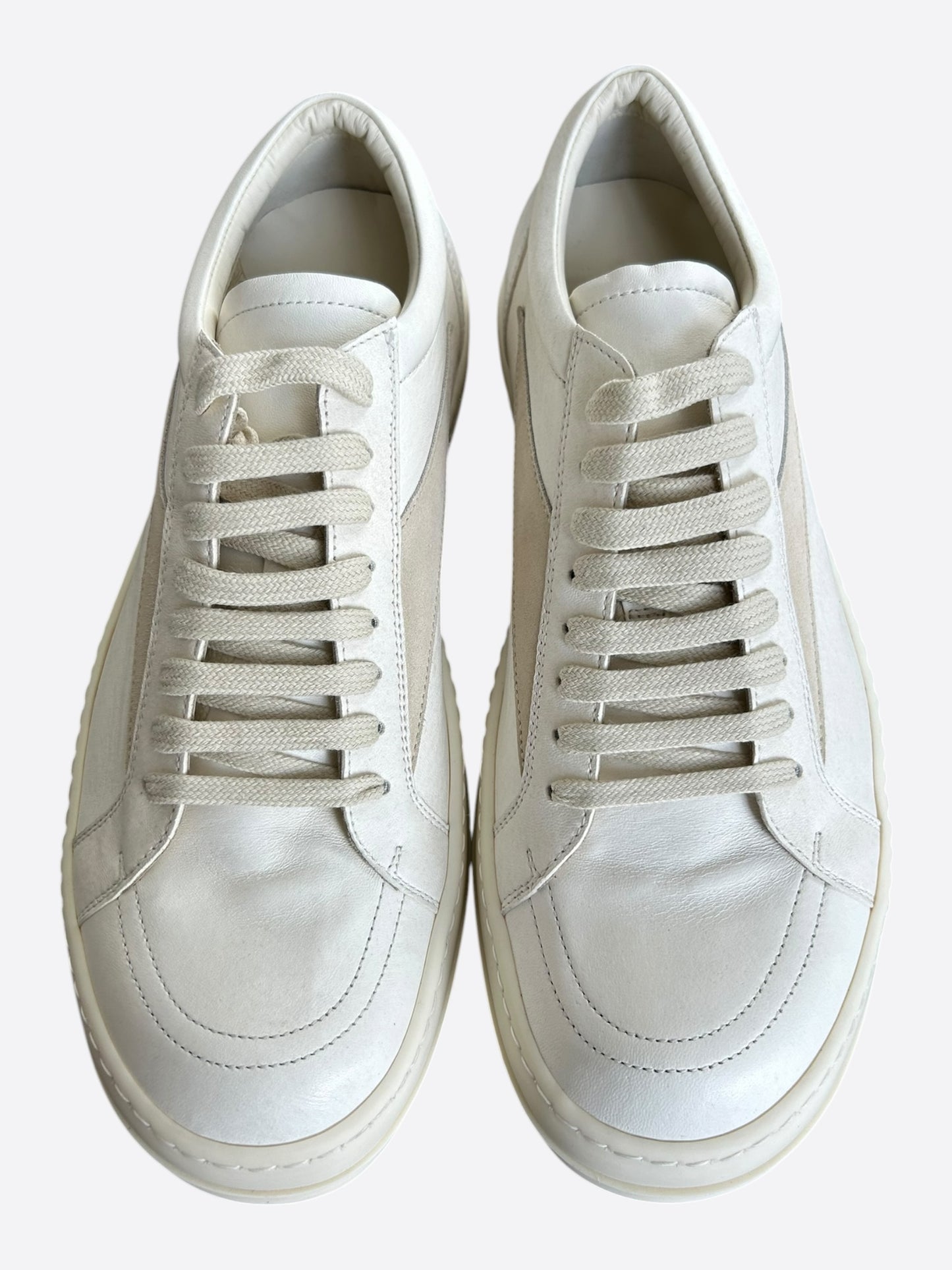 Rick Owens White & Beige Leather Vintage Low Top Sneaker