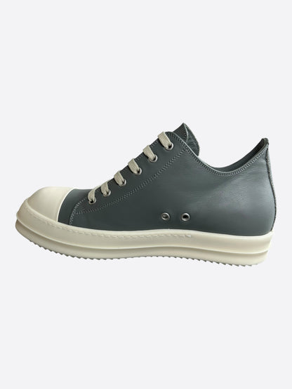 Rick Owens Grey & White Leather Low Top Sneakers