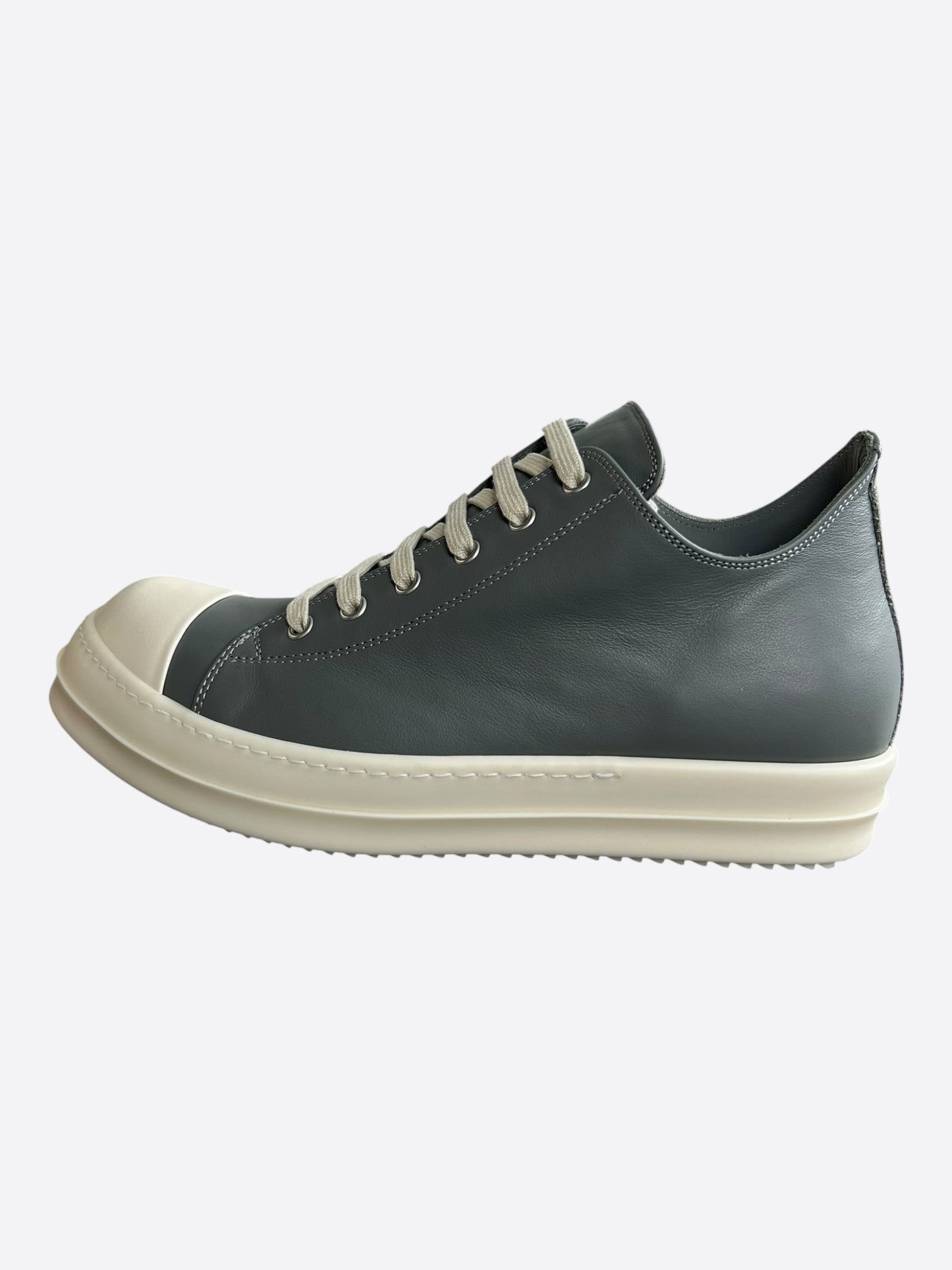 Rick Owens Grey & White Leather Low Top Sneakers