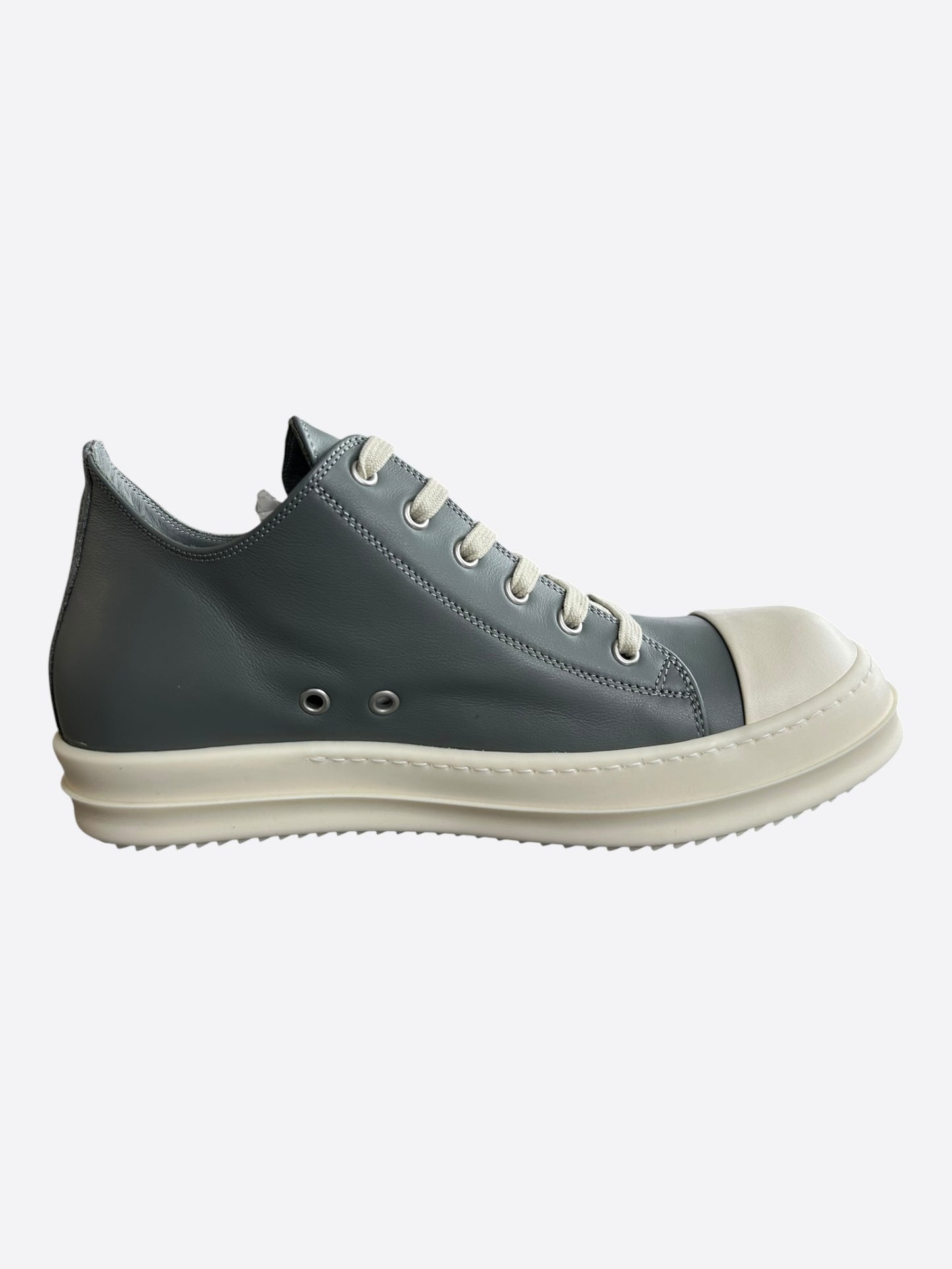 Rick Owens Grey & White Leather Low Top Sneakers