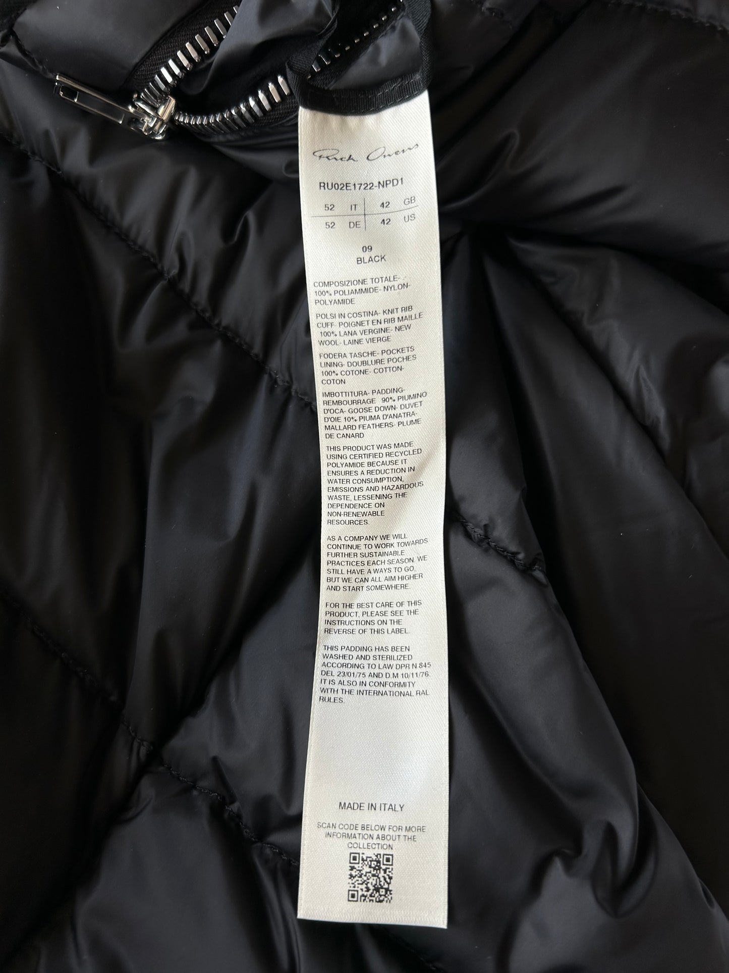 Rick Owens Black Gimp Puffer Jacket