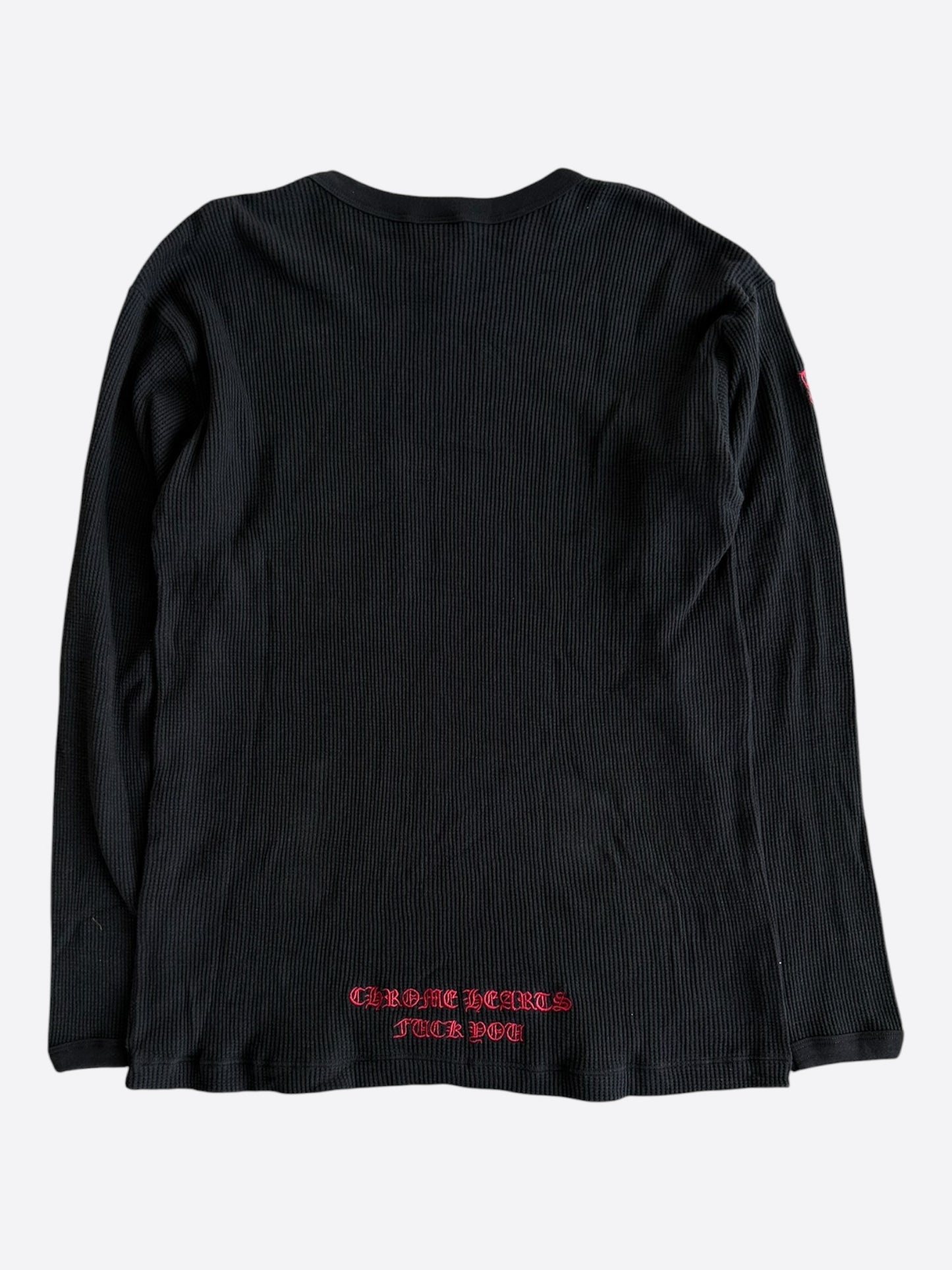 Chrome Hearts Black & Red Embroidered Logo Thermal Longsleeve T-Shirt