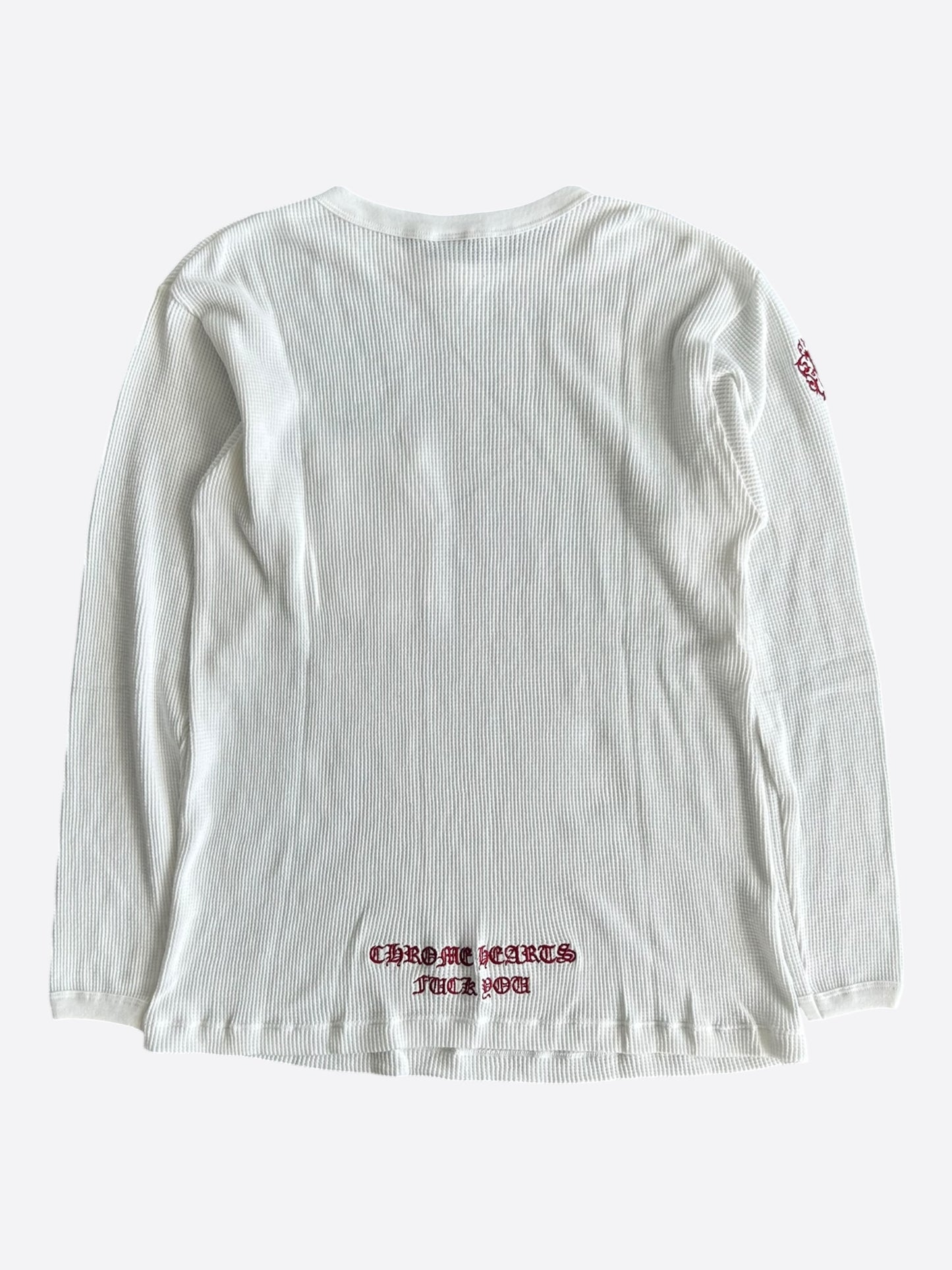 Chrome Hearts White & Red Embroidered Logo Thermal Longsleeve T-Shirt