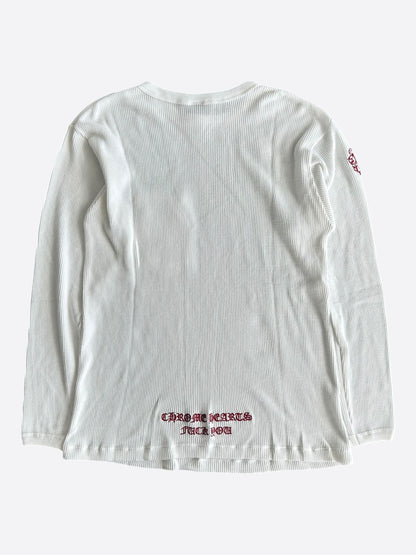 Chrome Hearts White & Red Embroidered Logo Thermal Longsleeve T-Shirt