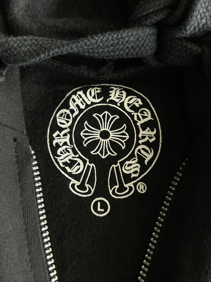 Chrome Hearts Black & White Dagger Logo Zip Up Hoodie