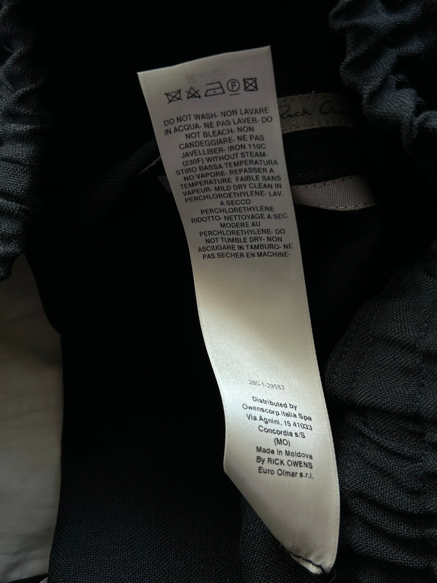 Rick Owens Black Wool Bela Pants