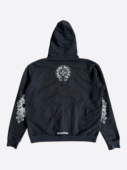 Chrome Hearts Black & White T-Bar Logo Zip Up Hoodie