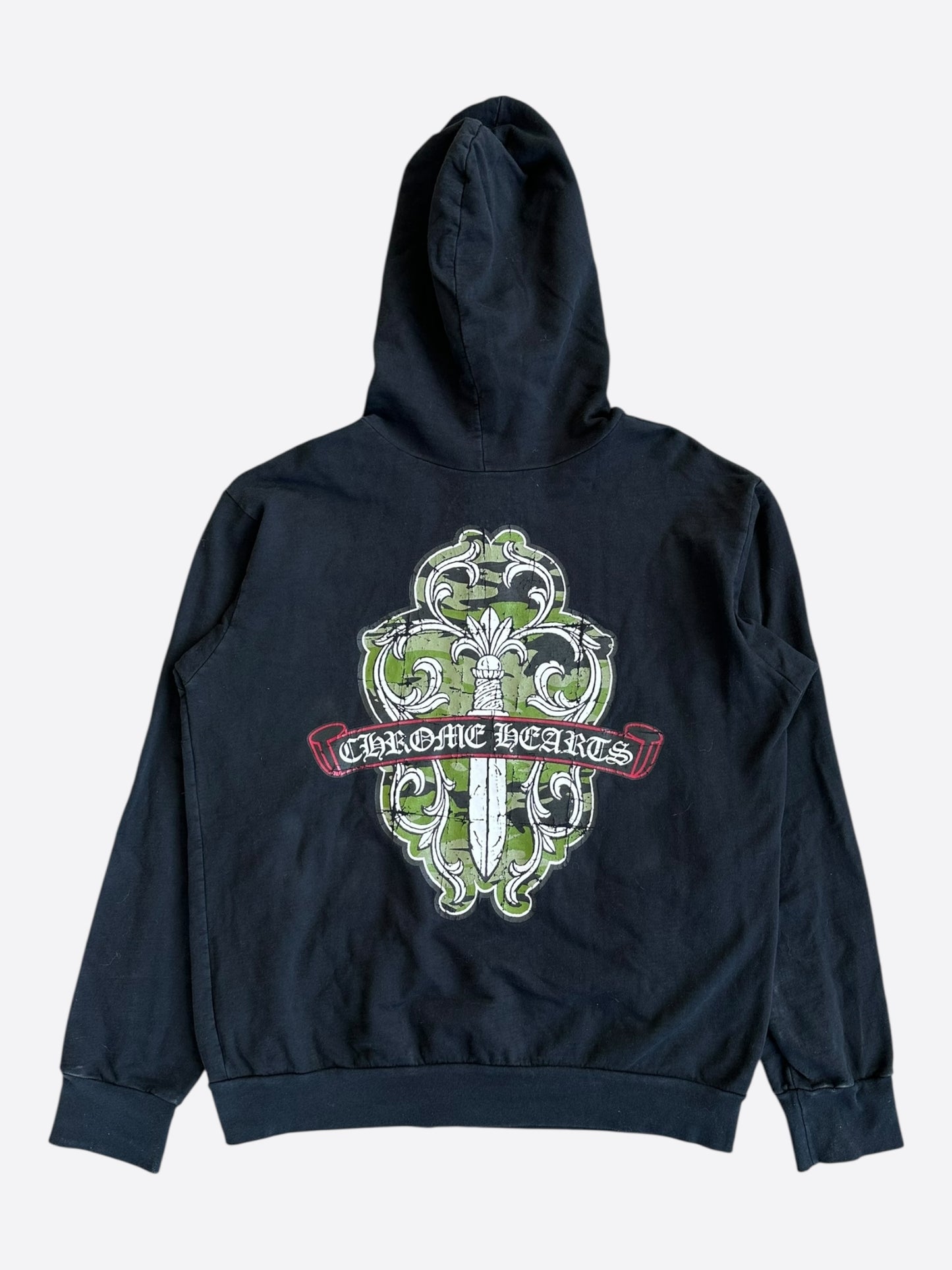 Chrome Hearts Black & Green Dagger Logo Zip Up Hoodie