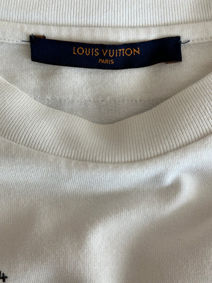 Louis Vuitton White & Blue LV Stitch Logo T-Shirt