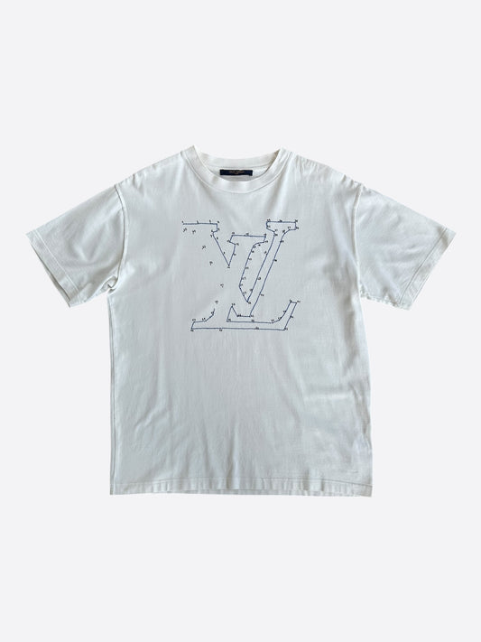 Louis Vuitton White & Blue LV Stitch Logo T-Shirt