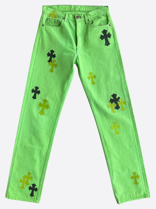 Chrome Hearts Levi's Green & Black Cross Patch Jeans