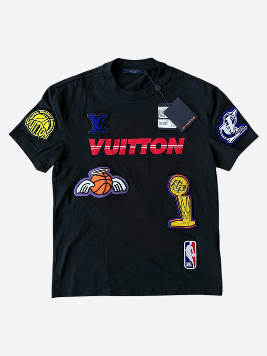 Louis Vuitton NBA Black Embroidered Patches T-Shirt