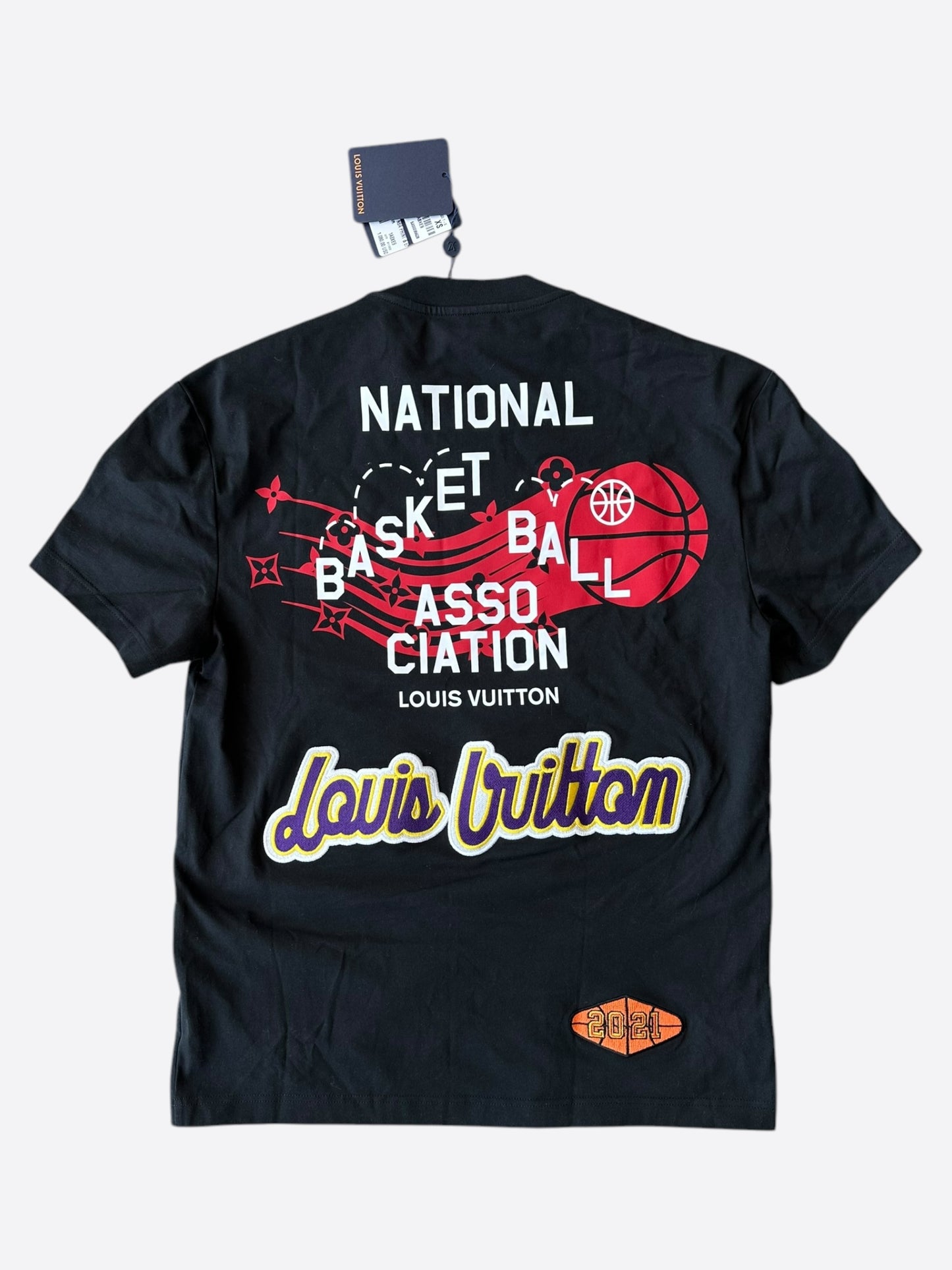 Louis Vuitton NBA Black Embroidered Patches T-Shirt