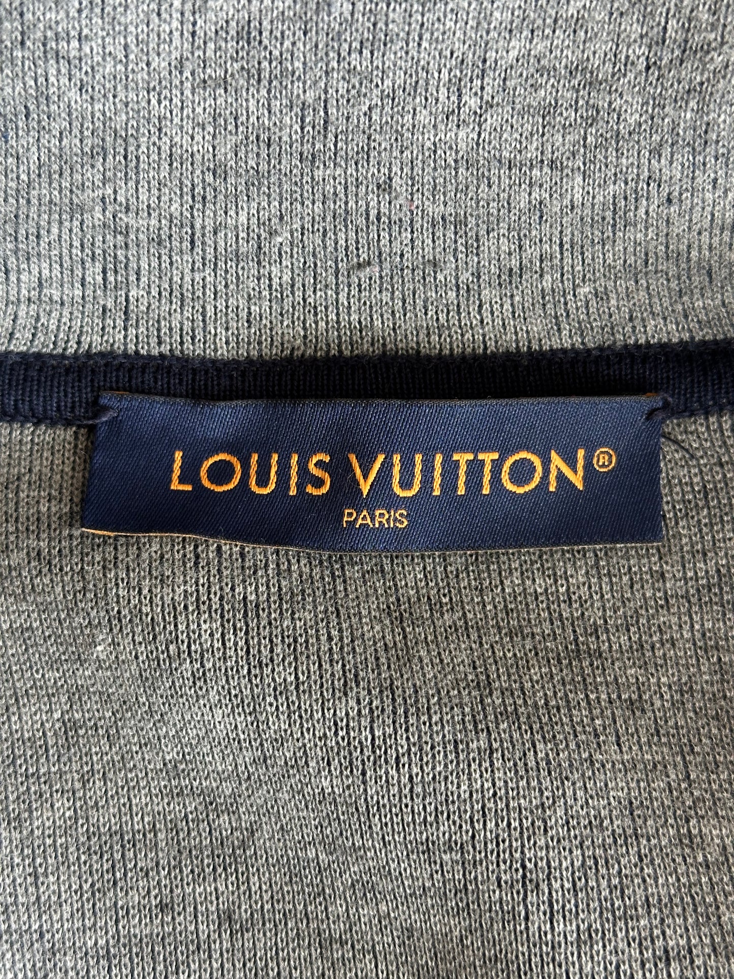 Louis Vuitton Navy & White Embroidered Logo Zip Up Hoodie