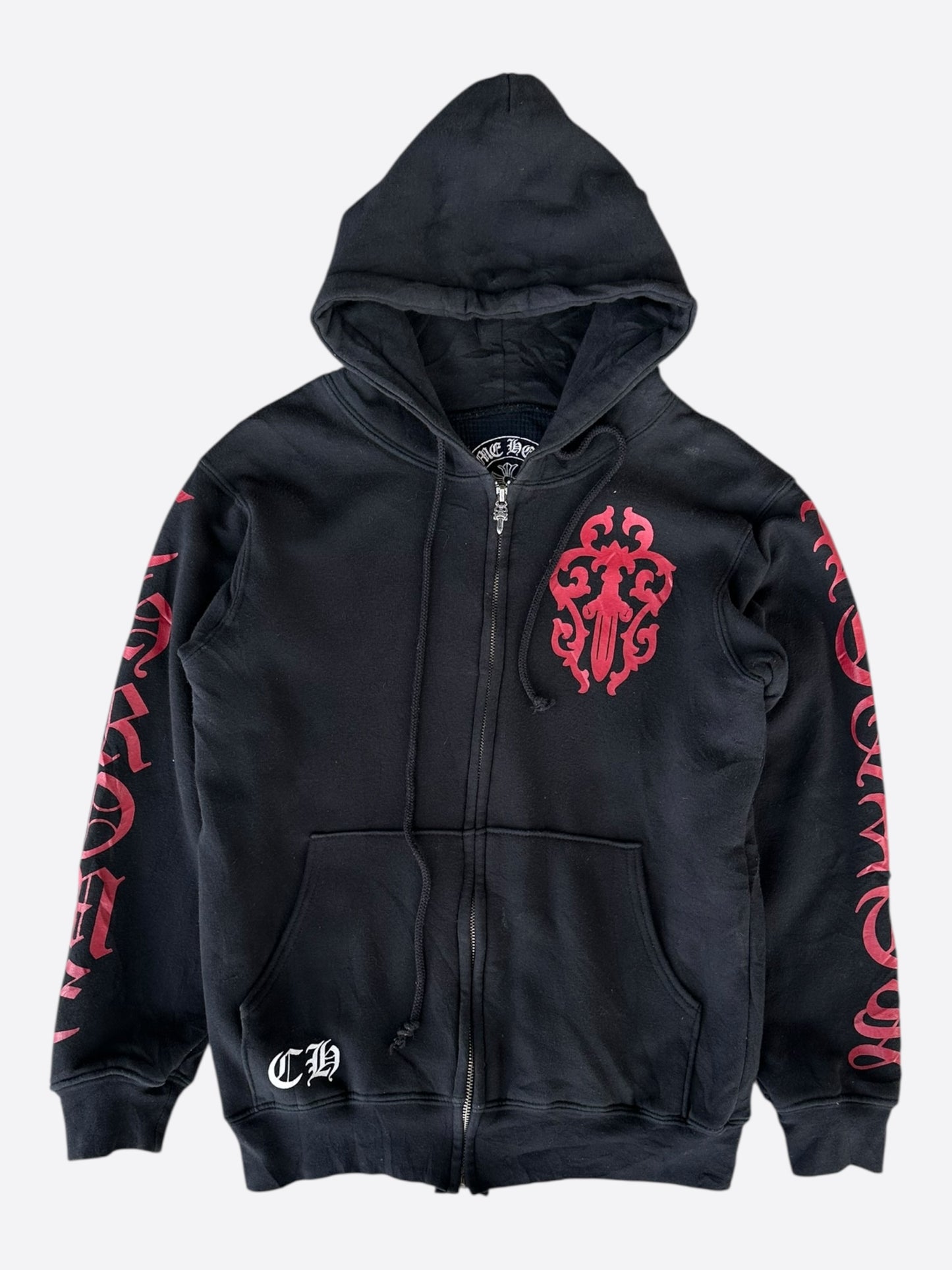 Chrome Hearts Black & Red Dagger Logo Zip Up Thermal Hoodie