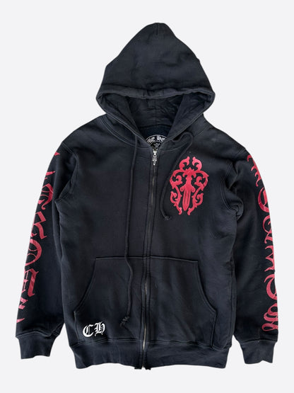 Chrome Hearts Black & Red Dagger Logo Zip Up Thermal Hoodie