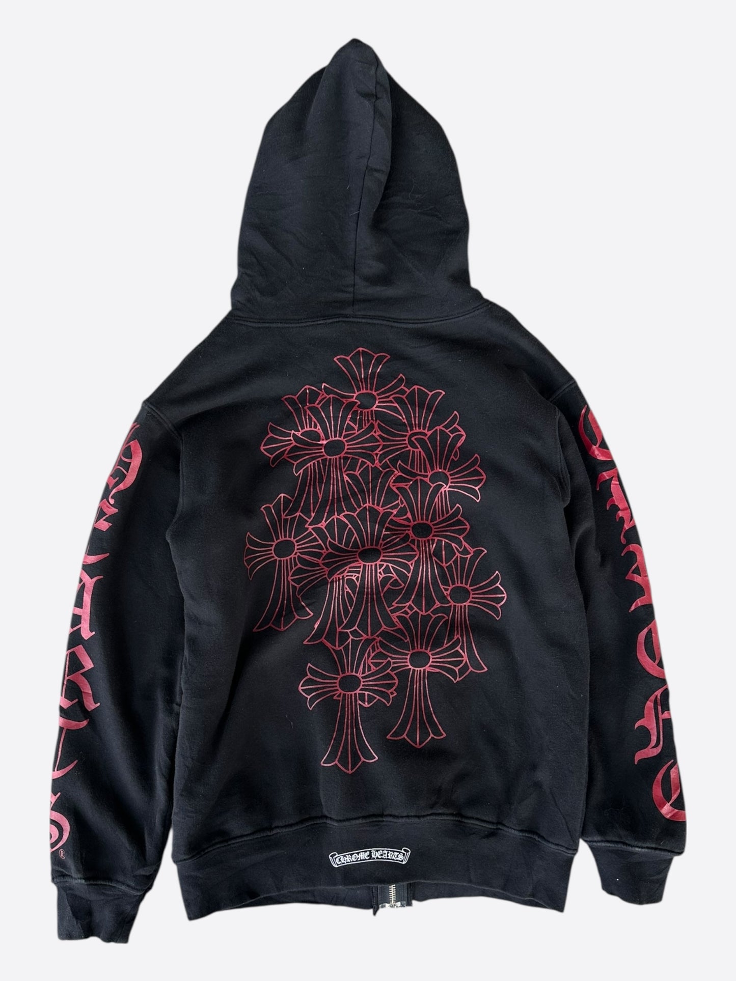 Chrome Hearts Black & Red Dagger Logo Zip Up Thermal Hoodie