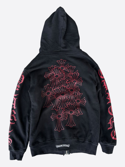 Chrome Hearts Black & Red Dagger Logo Zip Up Thermal Hoodie