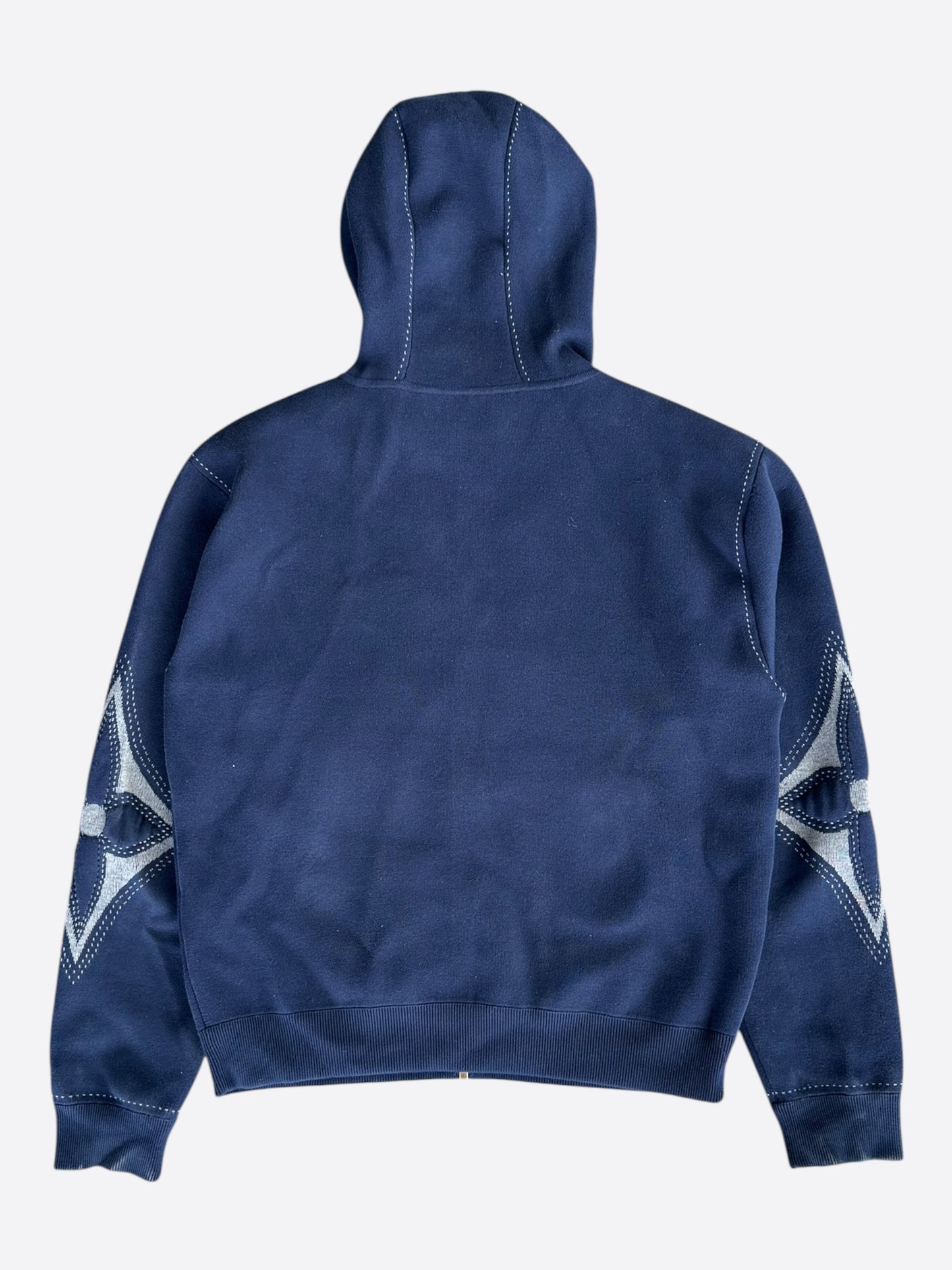 Louis Vuitton Navy & White Embroidered Logo Zip Up Hoodie