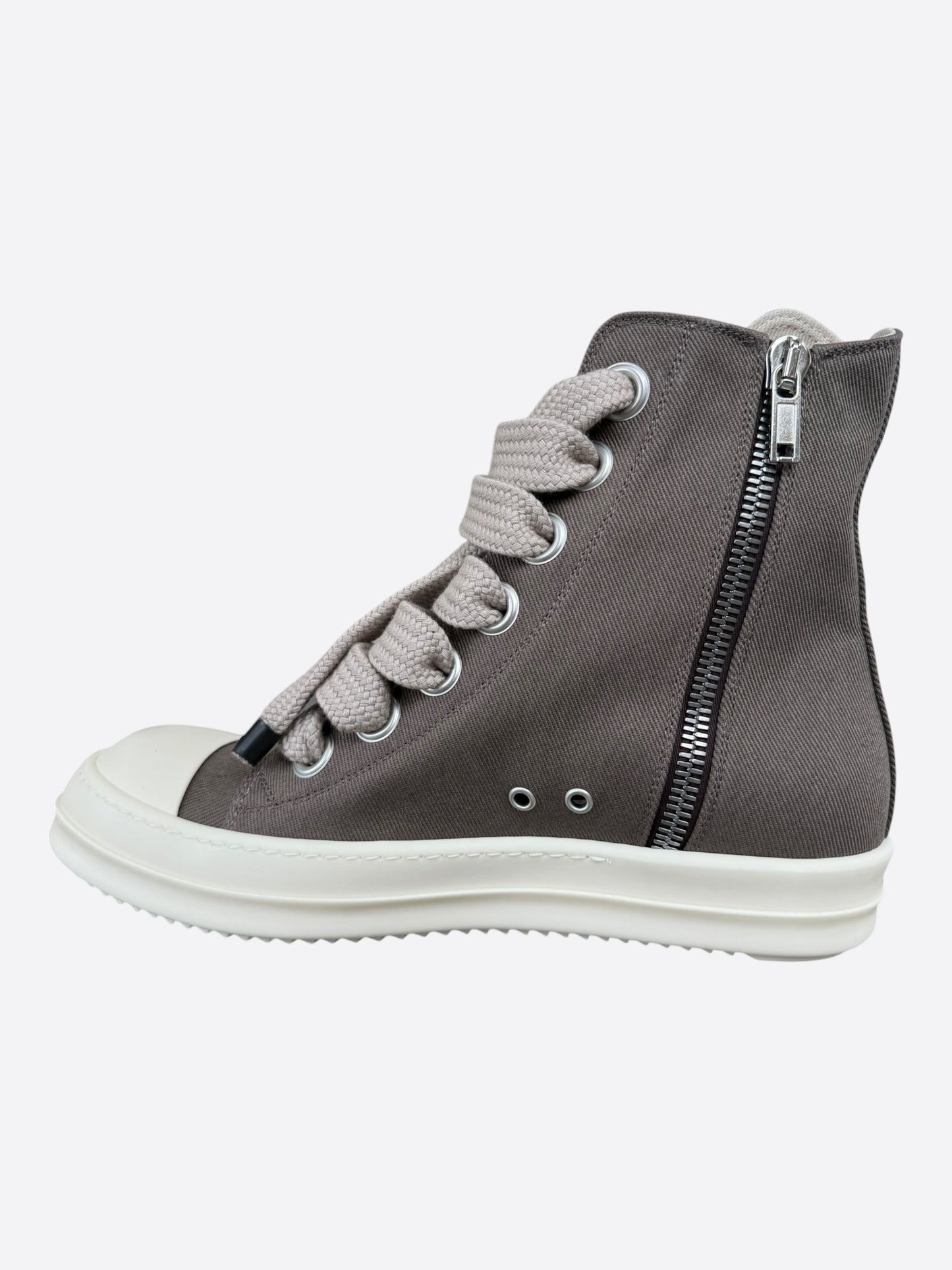 Rick Owens Brown & White Jumbo Lace High Top Sneakers