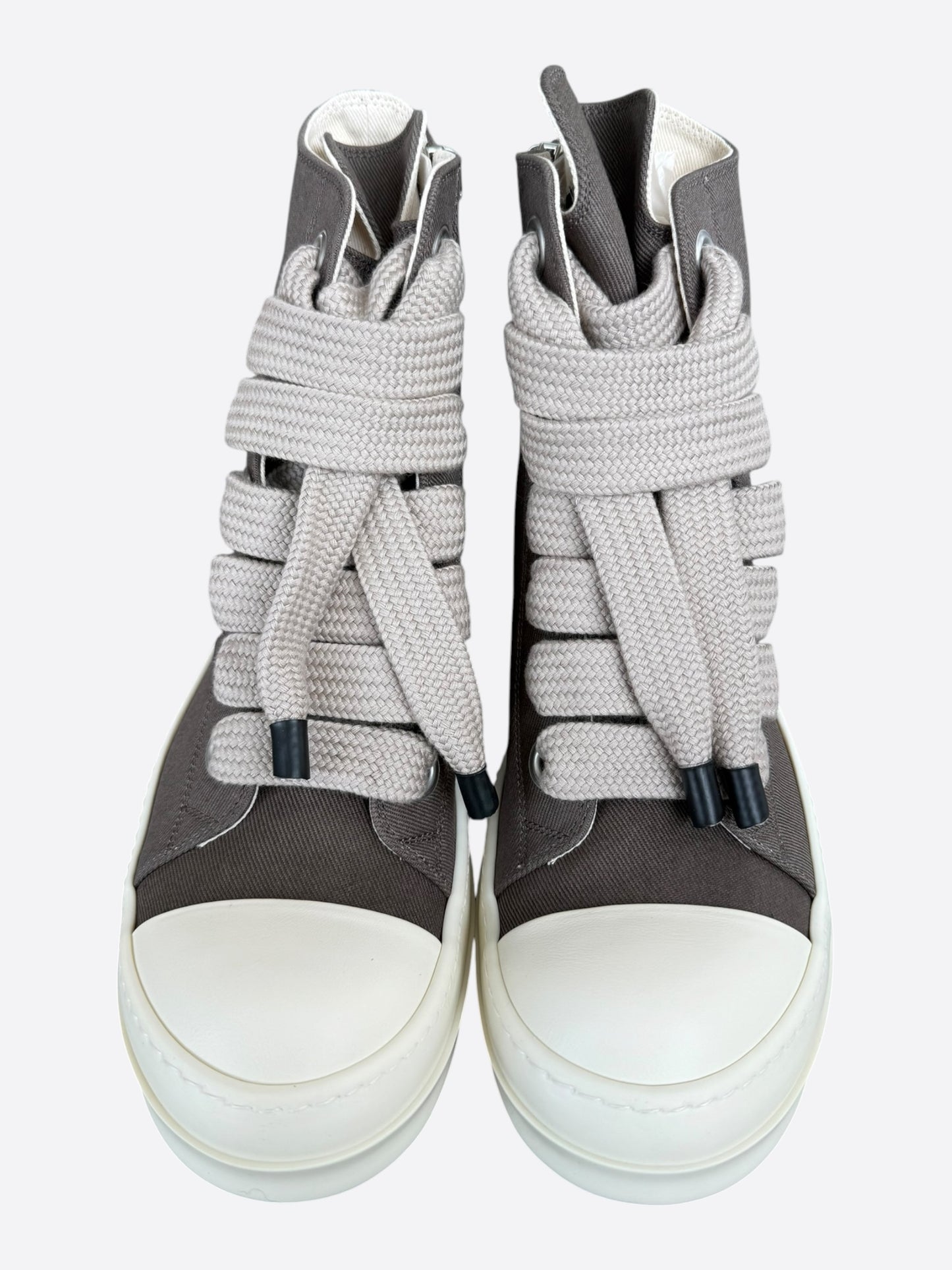 Rick Owens Brown & White Jumbo Lace High Top Sneakers
