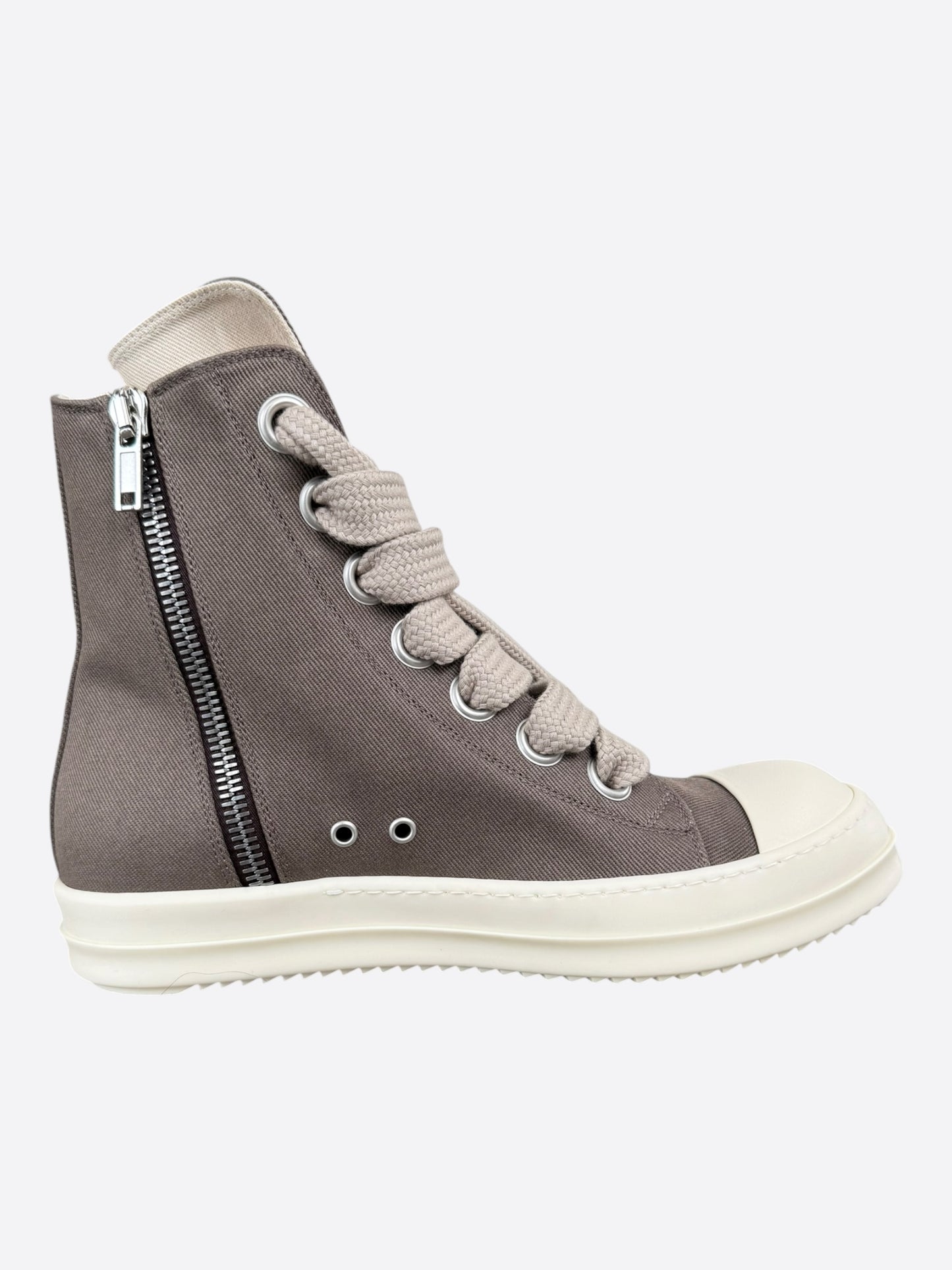 Rick Owens Brown & White Jumbo Lace High Top Sneakers