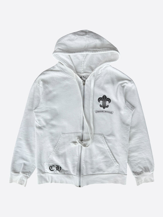 Chrome Hearts White & Black Fleur De Lis Logo Zip Up Hoodie