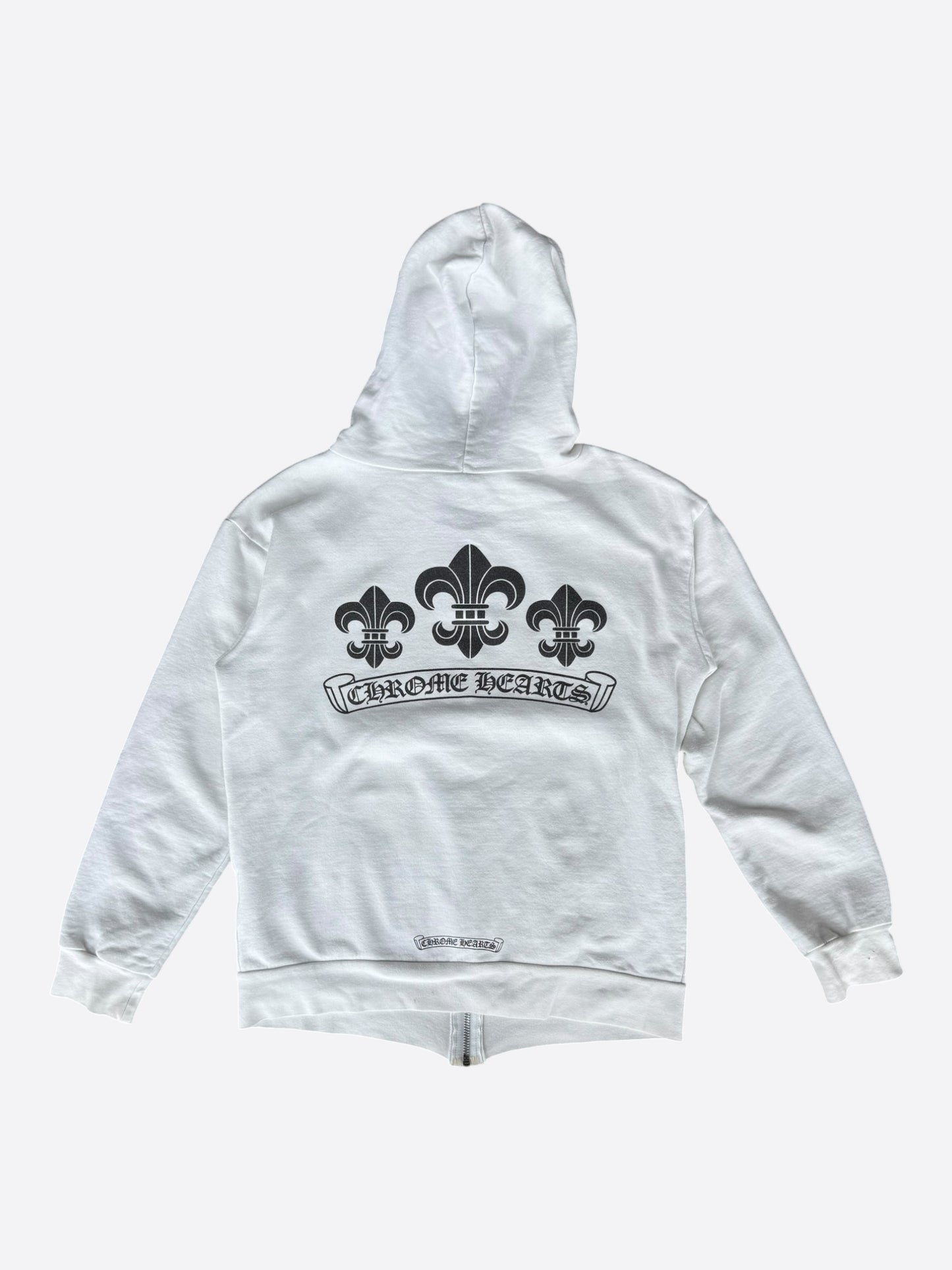 Chrome Hearts White & Black Fleur De Lis Logo Zip Up Hoodie