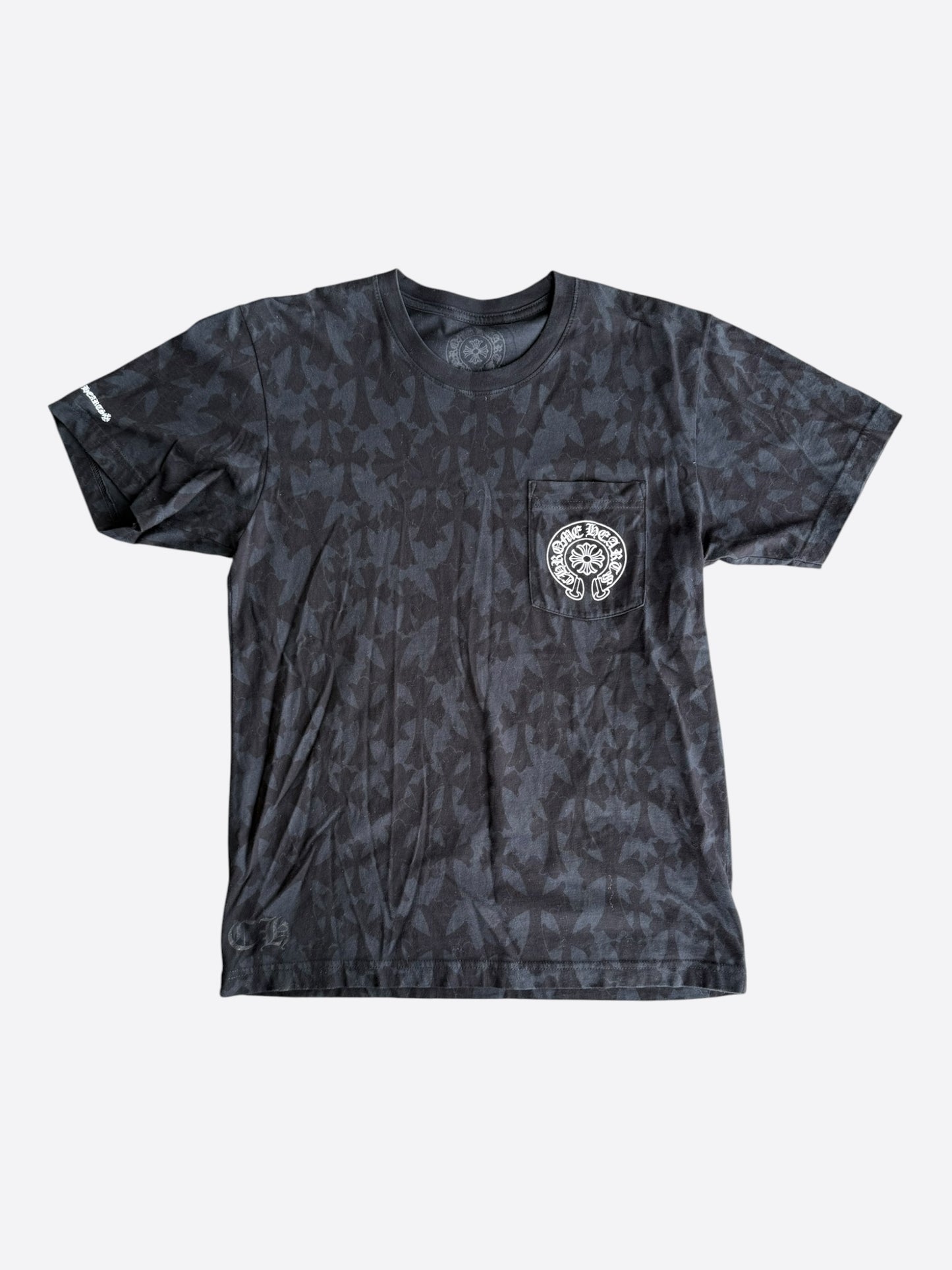 Chrome Hearts Black & White Cemetery Jacquard Horseshoe Logo T-Shirt