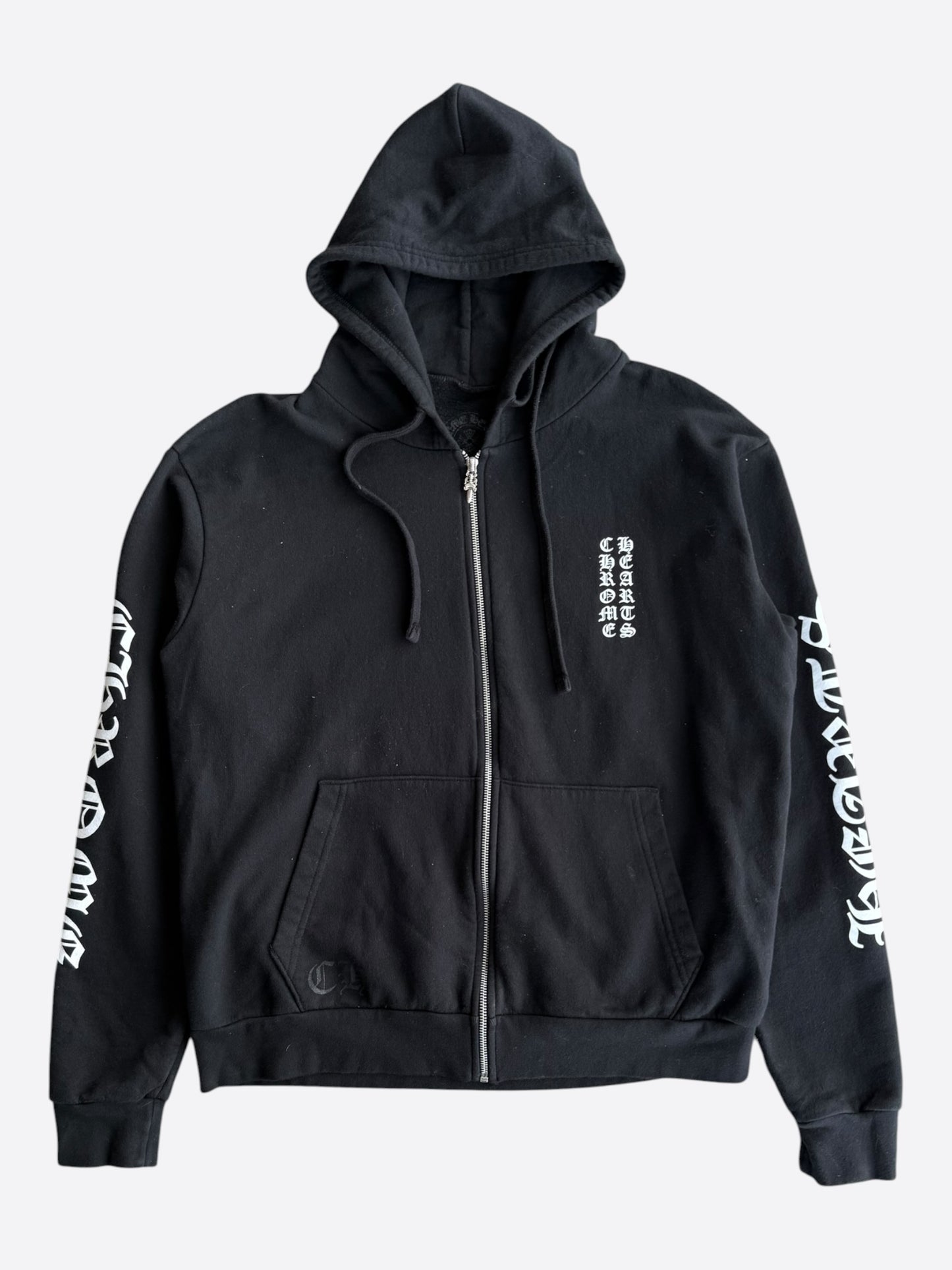 Chrome Hearts Black & White Script Logo Zip Up Hoodie